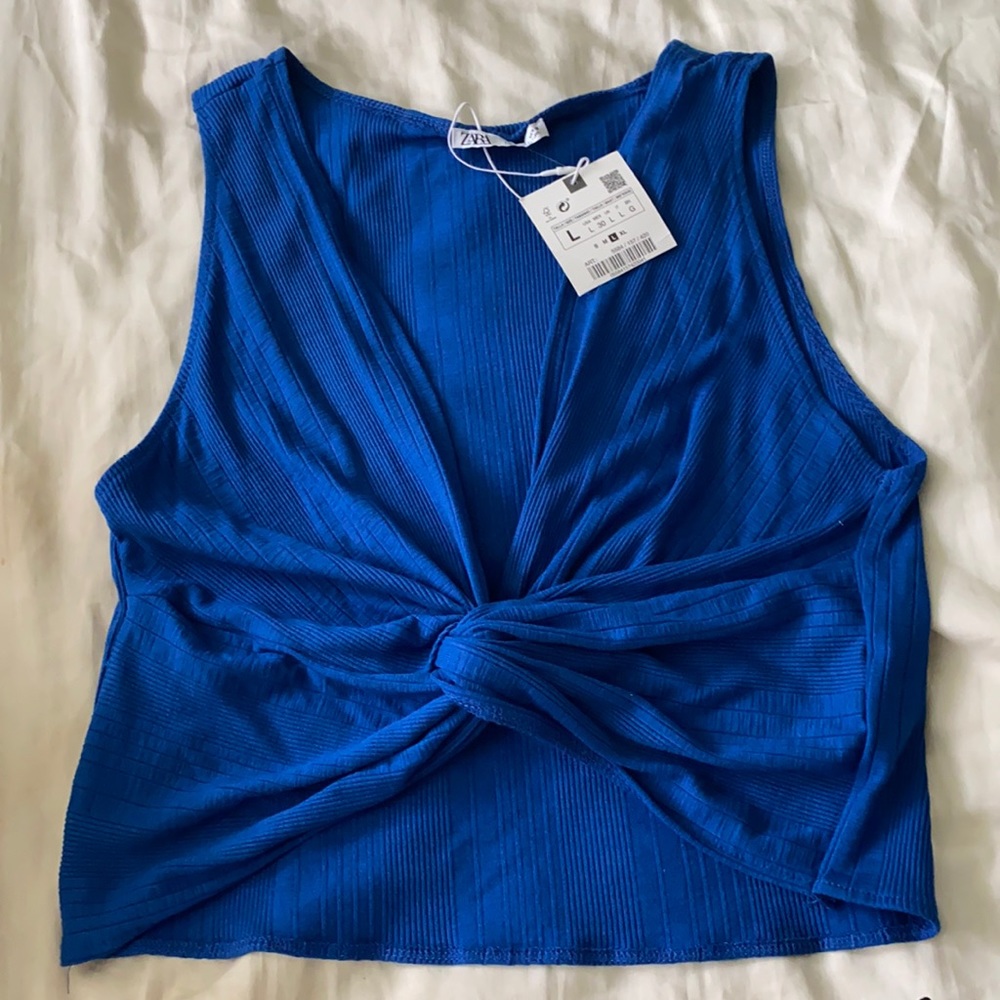 Blue ribbed Zara top